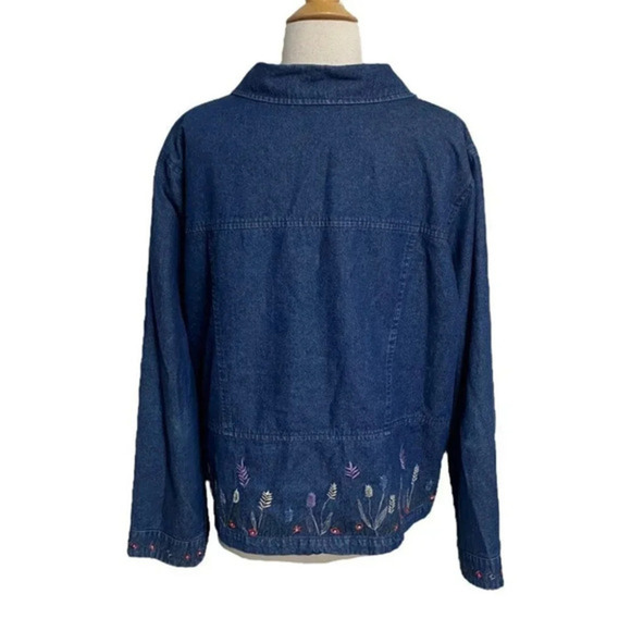 Denim & Co.‎ 1X grannycore jean jacket with embroidered multicolor flowers - Picture 3 of 7